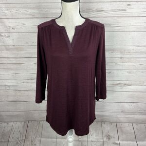 41 Hawthorn Tulla Mixed Material Knit Top Size Small Burgundy 3/4 Sleeve